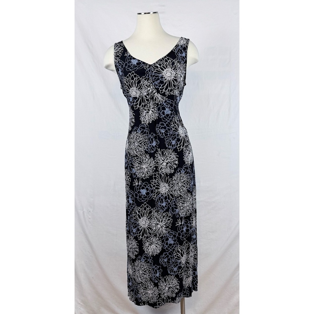 Old Navy Y2K Floral Maxi Dress 14 Blue Sleeveless Tie Back Dark Fairy Feminine
